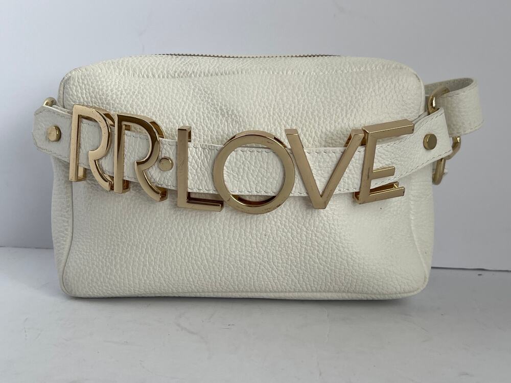 Rinascimento White Leather RR LOVE Belt Bag Crossbody Made in Italy OS